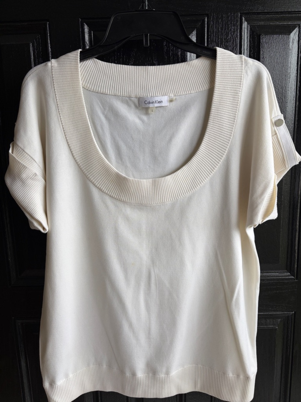 Calvin Klein Ivory Scoop Neck Short Sleeve Top